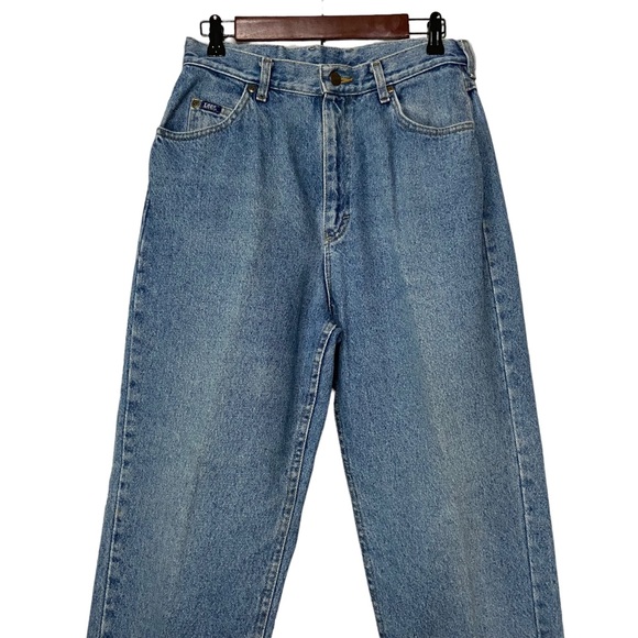 80s Lee Blue High Waisted Stonewash Mom Jeans Vintage Denim Tapered Leg Jeans - Picture 2 of 15